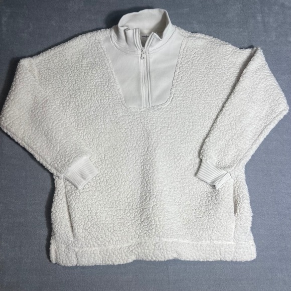 aerie Tops - Aerie‎ Womens Cream White Sherpa Fleece Quarter Zip Pullover Sweatshirt XS